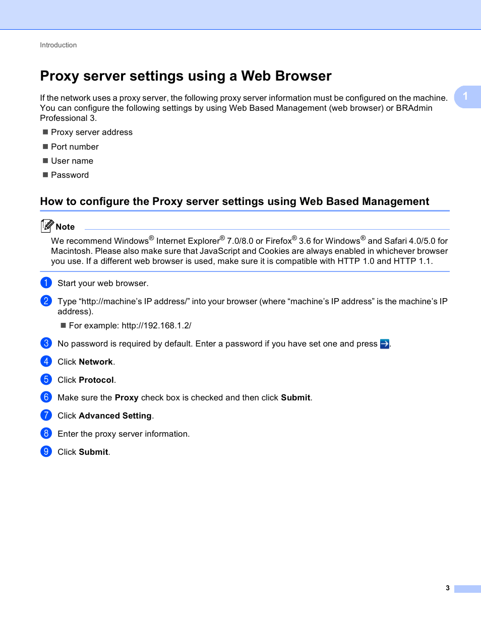 Proxy server settings using a web browser | Brother MFC-8950DWT User Manual | Page 6 / 22