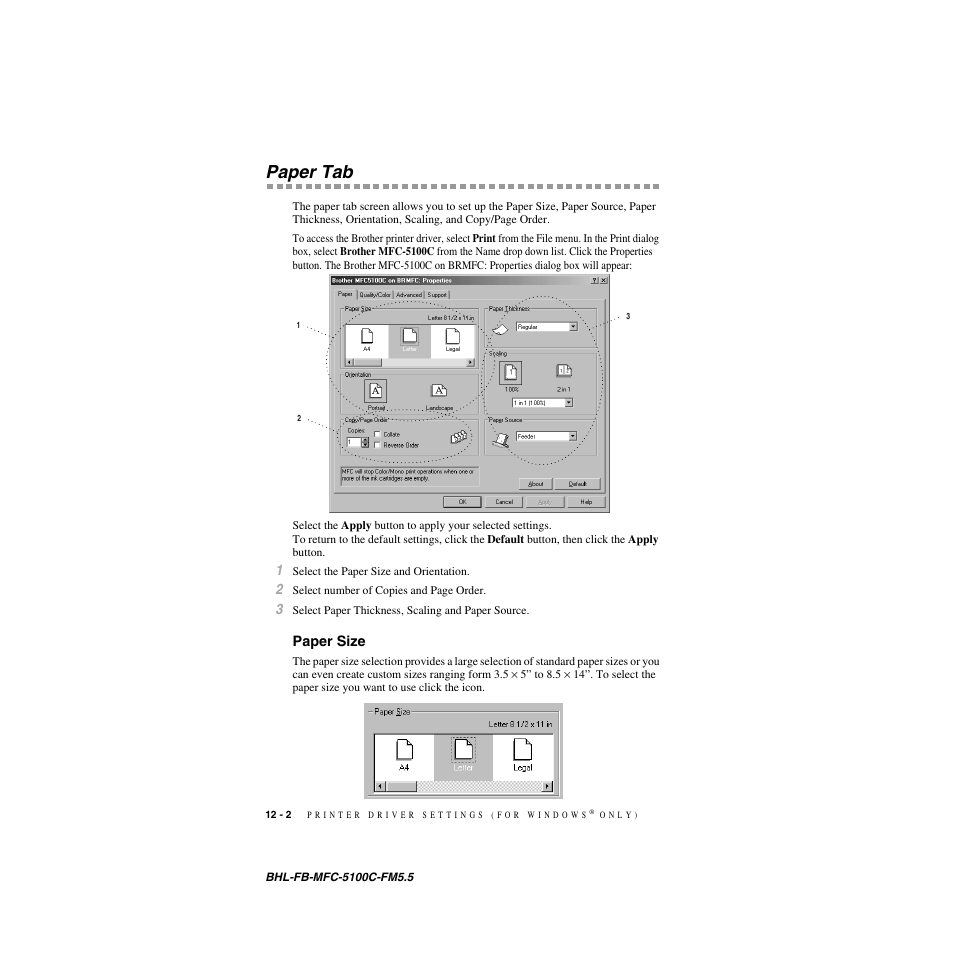 Paper tab, Paper size, Paper tab -2 | Paper size -2 | Brother MFC-5100C User Manual | Page 103 / 213
