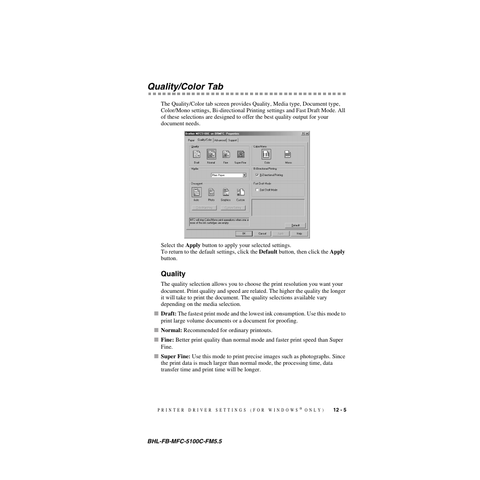 Quality/color tab, Quality, Quality/color tab -5 | Quality -5 | Brother MFC-5100C User Manual | Page 106 / 213