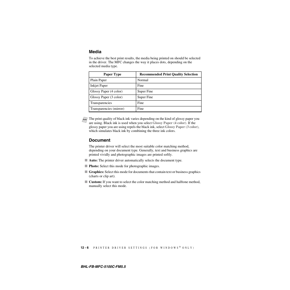Media, Document, Media -6 document -6 | Brother MFC-5100C User Manual | Page 107 / 213