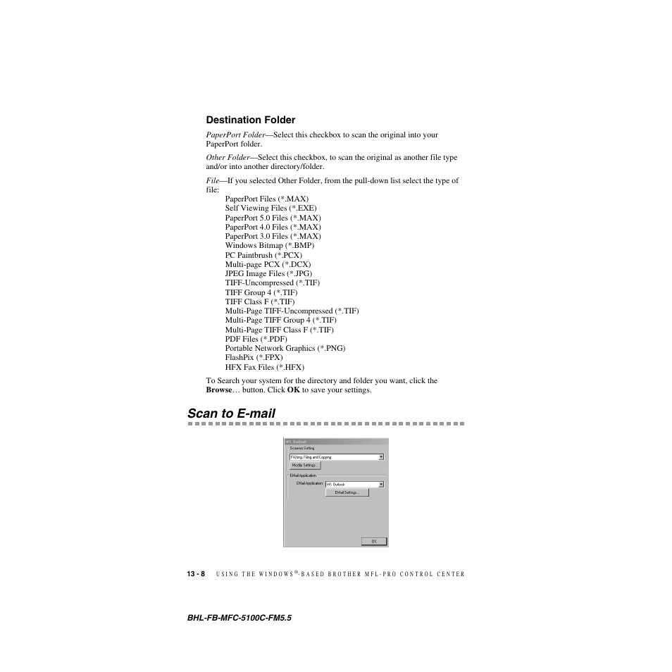 Destination folder, Scan to e-mail, Destination folder -8 | Scan to e-mail -8 | Brother MFC-5100C User Manual | Page 127 / 213