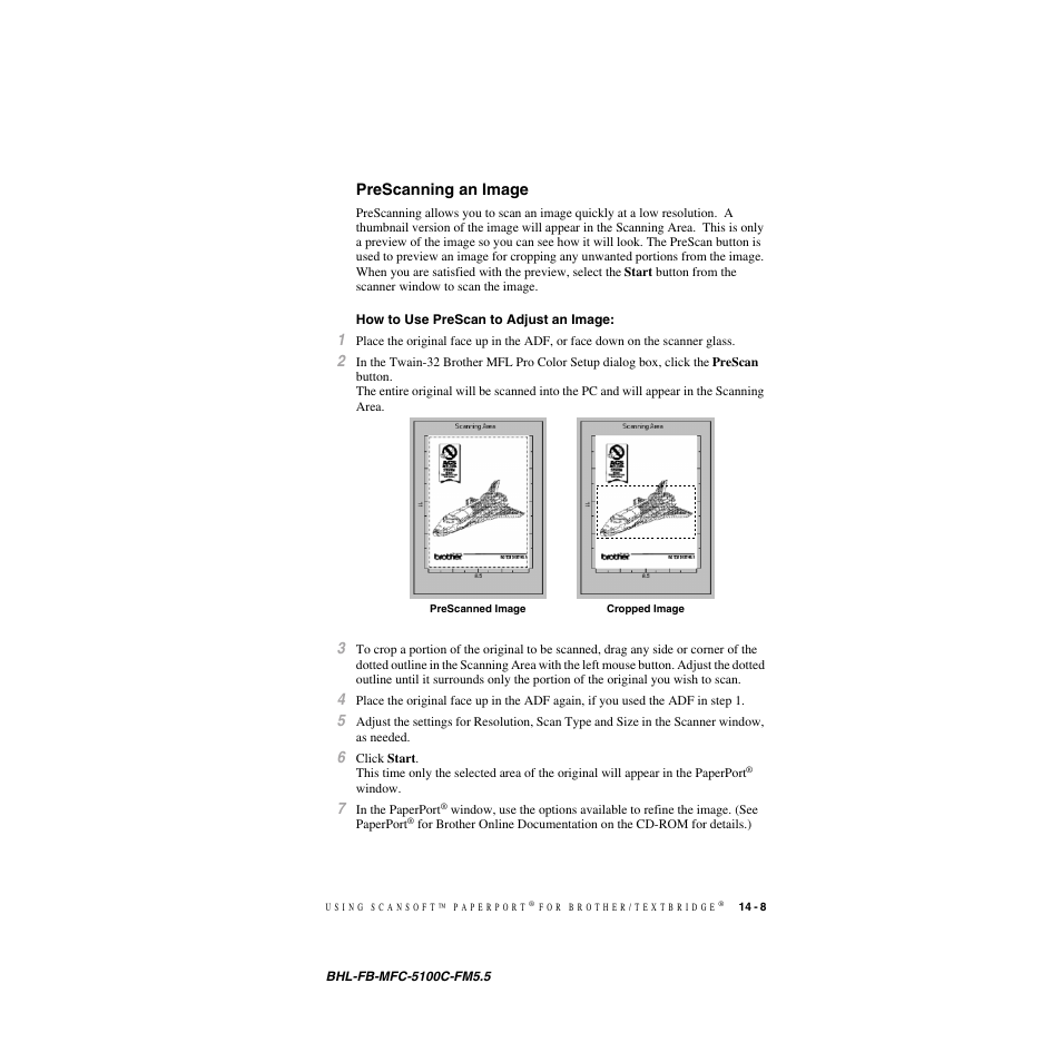 Prescanning an image, How to use prescan to adjust an image, Prescanning an image -8 | How to use prescan to adjust an image: -8 | Brother MFC-5100C User Manual | Page 142 / 213