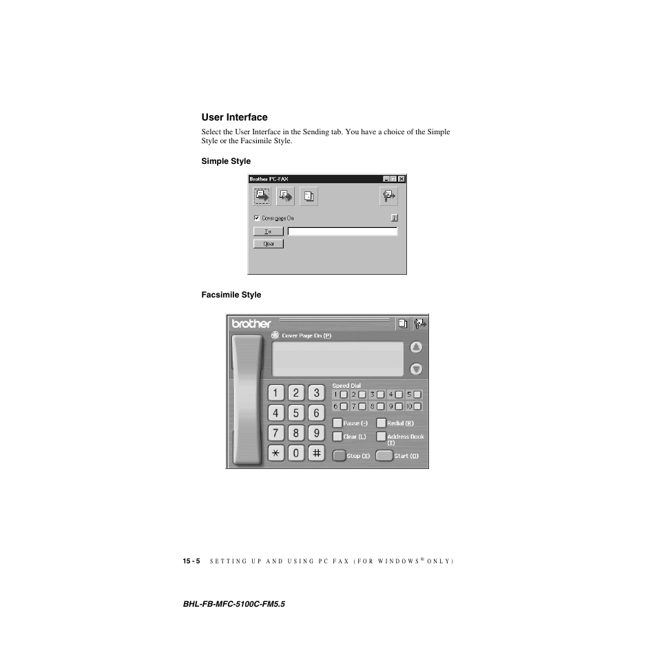 User interface, Simple style, Facsimile style | User interface -5, Simple style -5 facsimile style -5 | Brother MFC-5100C User Manual | Page 147 / 213