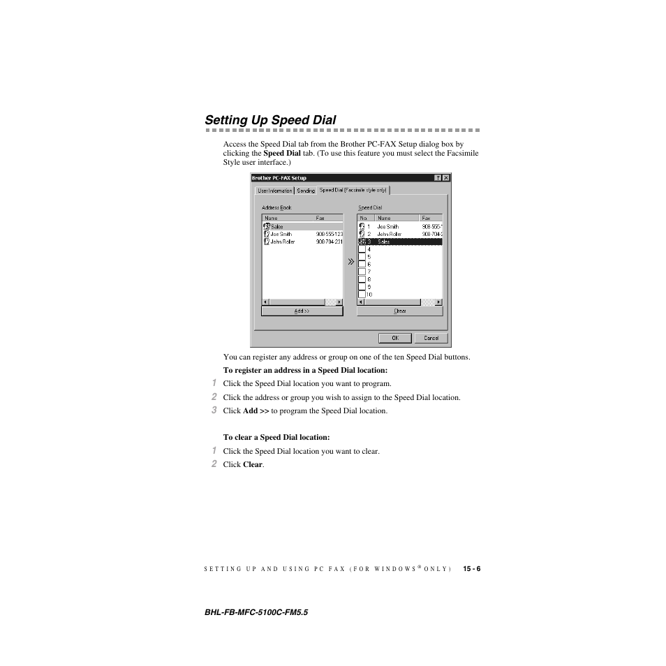 Setting up speed dial, Setting up speed dial -6 | Brother MFC-5100C User Manual | Page 148 / 213