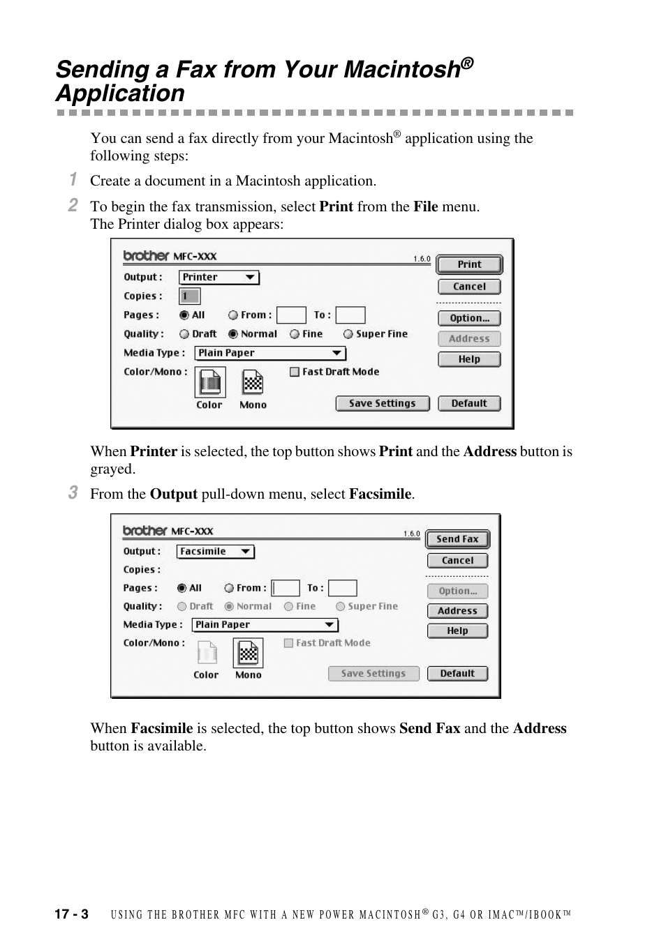 Sending a fax from your macintosh® application, Sending a fax from your macintosh, Application -3 | Application | Brother MFC-5100C User Manual | Page 163 / 213
