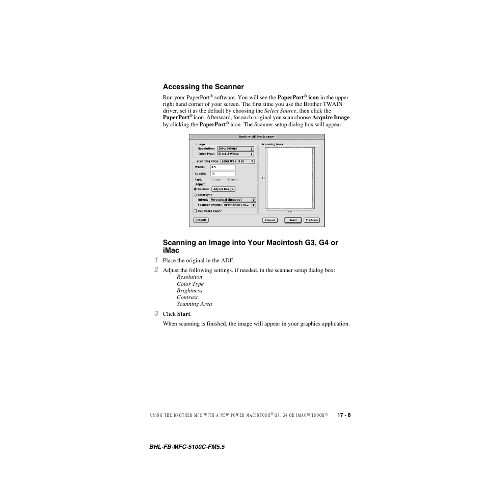 Accessing the scanner | Brother MFC-5100C User Manual | Page 168 / 213