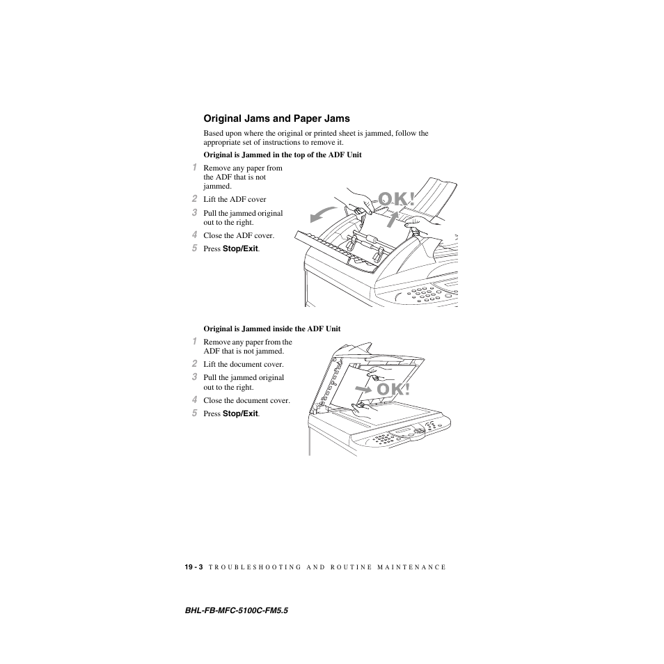 Original jams and paper jams, Original jams and paper jams -3 | Brother MFC-5100C User Manual | Page 181 / 213