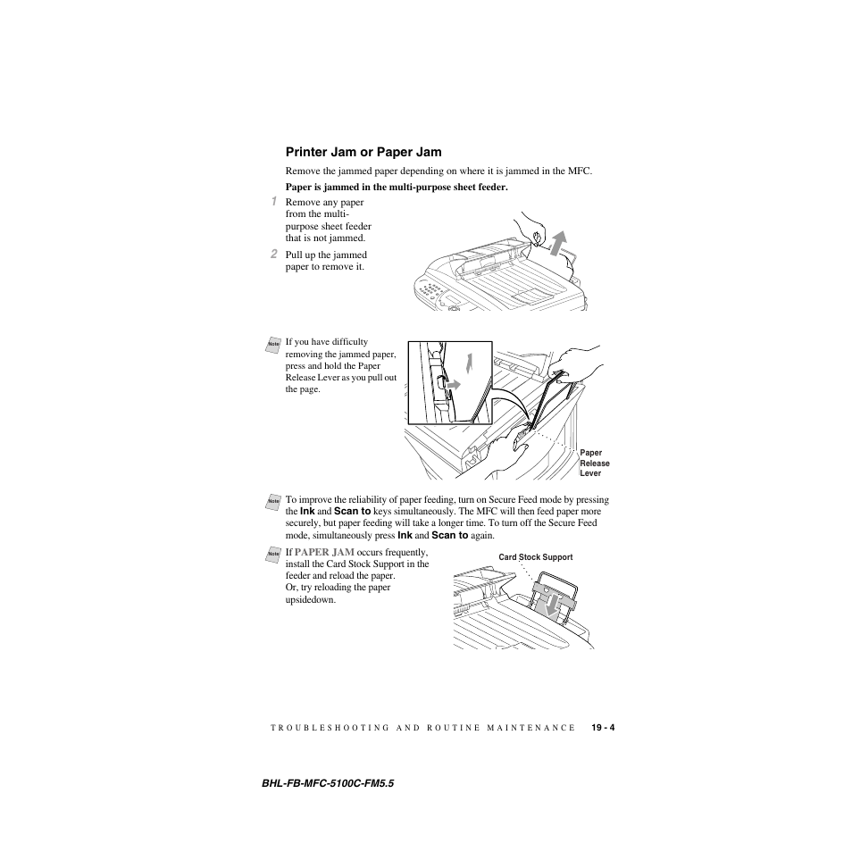 Printer jam or paper jam, Printer jam or paper jam -4 | Brother MFC-5100C User Manual | Page 182 / 213