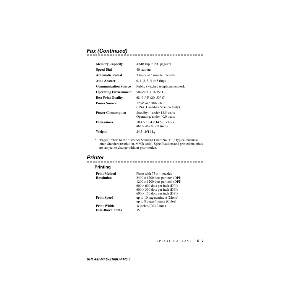 Printer, Printing, Fax (continued) | Brother MFC-5100C User Manual | Page 198 / 213