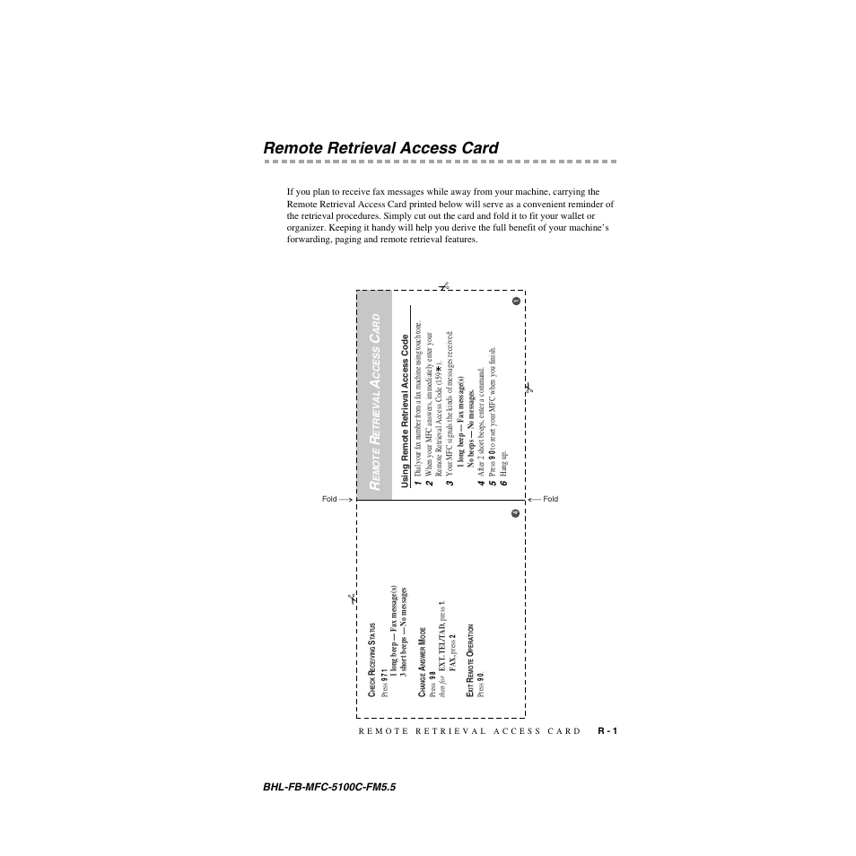 Remote retrieval access card | Brother MFC-5100C User Manual | Page 210 / 213