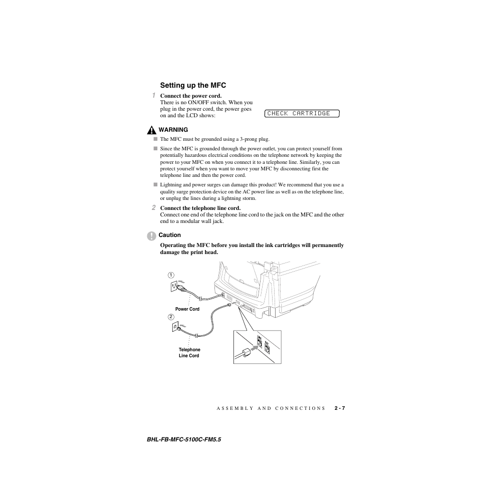 Setting up the mfc, Setting up the mfc -7 | Brother MFC-5100C User Manual | Page 34 / 213
