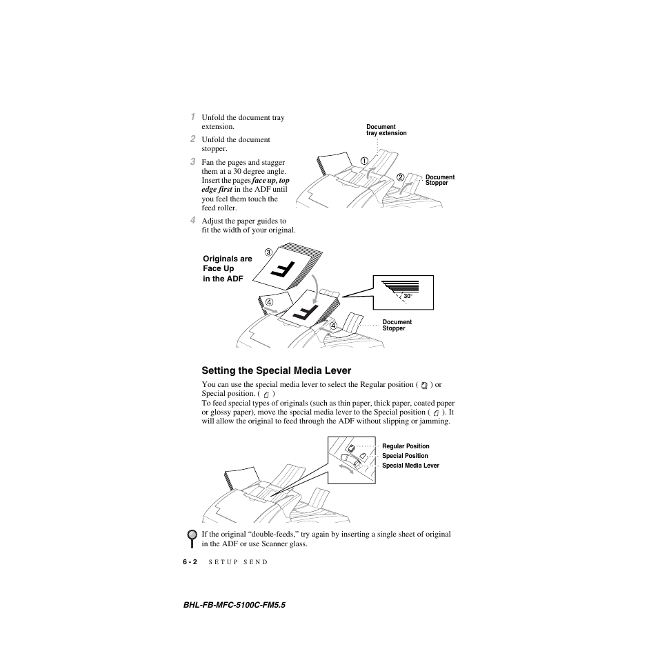 Setting the special media lever, Setting the special media lever -2 | Brother MFC-5100C User Manual | Page 67 / 213