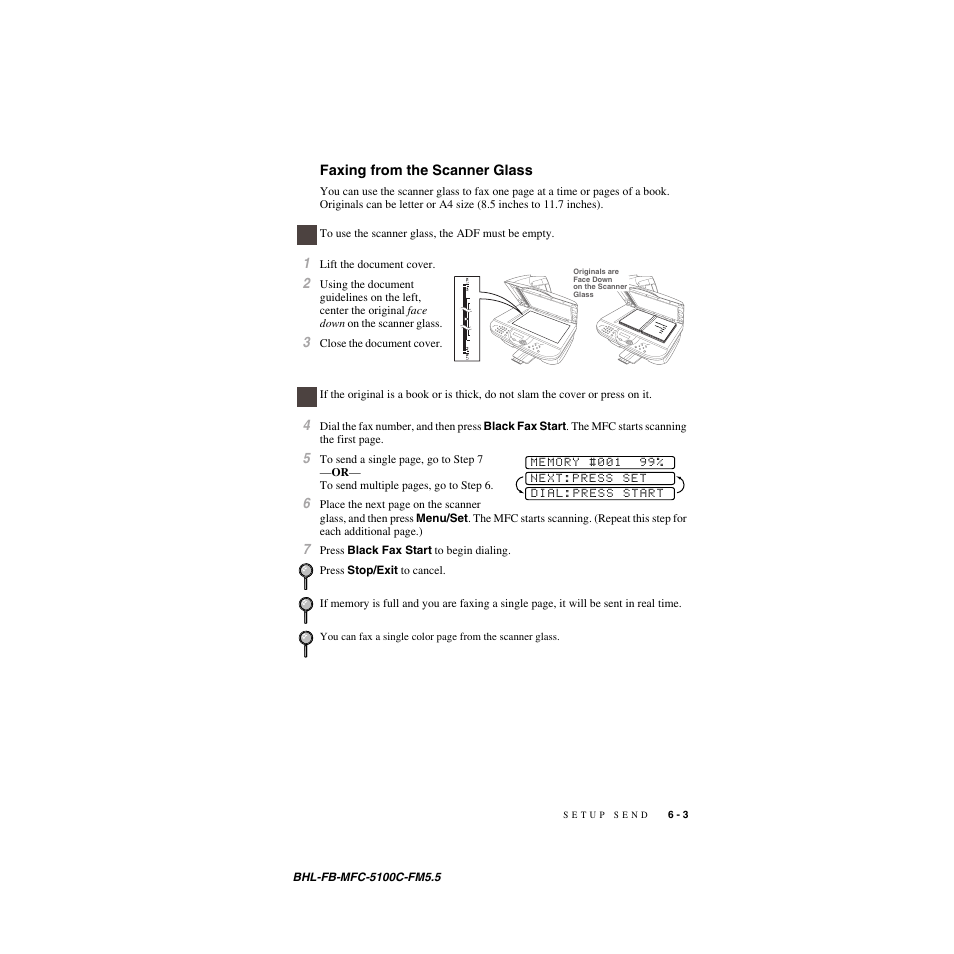 Faxing from the scanner glass, Faxing from the scanner glass -3 | Brother MFC-5100C User Manual | Page 68 / 213