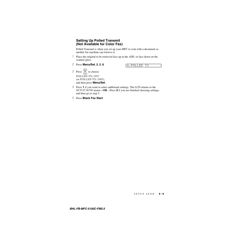 Setting up polled transmit, Not available for color fax) -9 | Brother MFC-5100C User Manual | Page 74 / 213