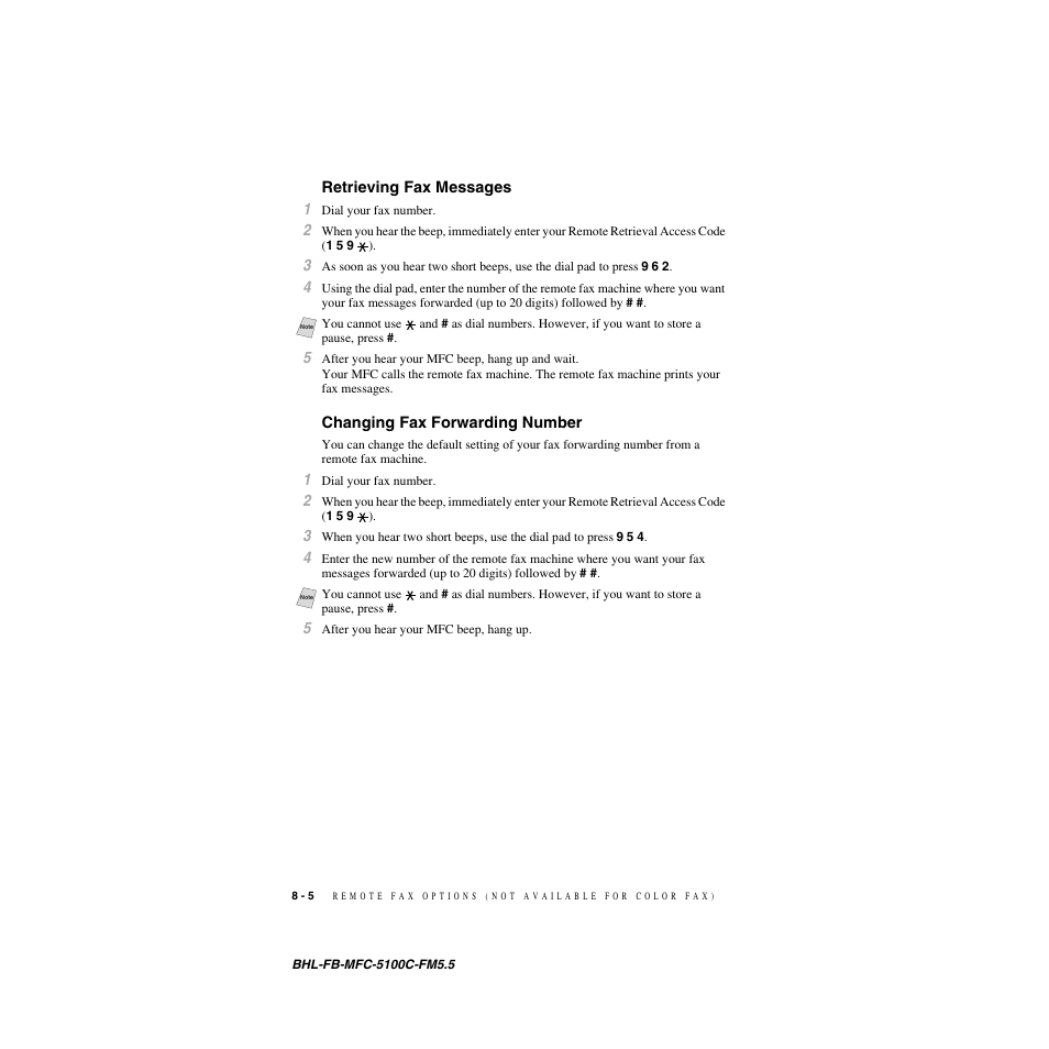 Retrieving fax messages, Changing fax forwarding number | Brother MFC-5100C User Manual | Page 85 / 213