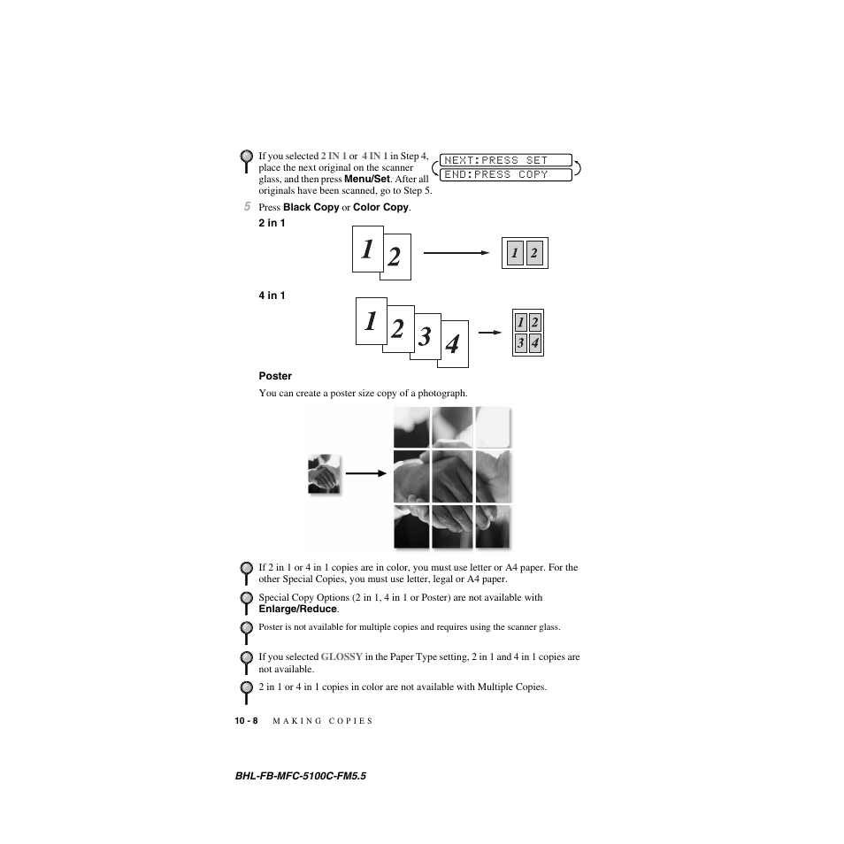 2 in 1, 4 in 1, Poster | 2 in 1 -8 4 in 1 -8 poster -8 | Brother MFC-5100C User Manual | Page 95 / 213