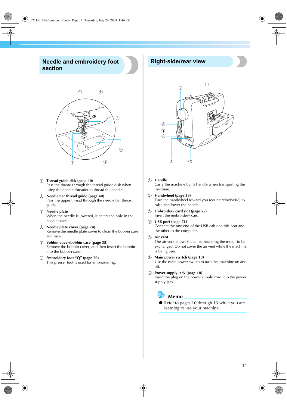 Right-side/rear view | Brother HE1 User Manual | Page 13 / 92