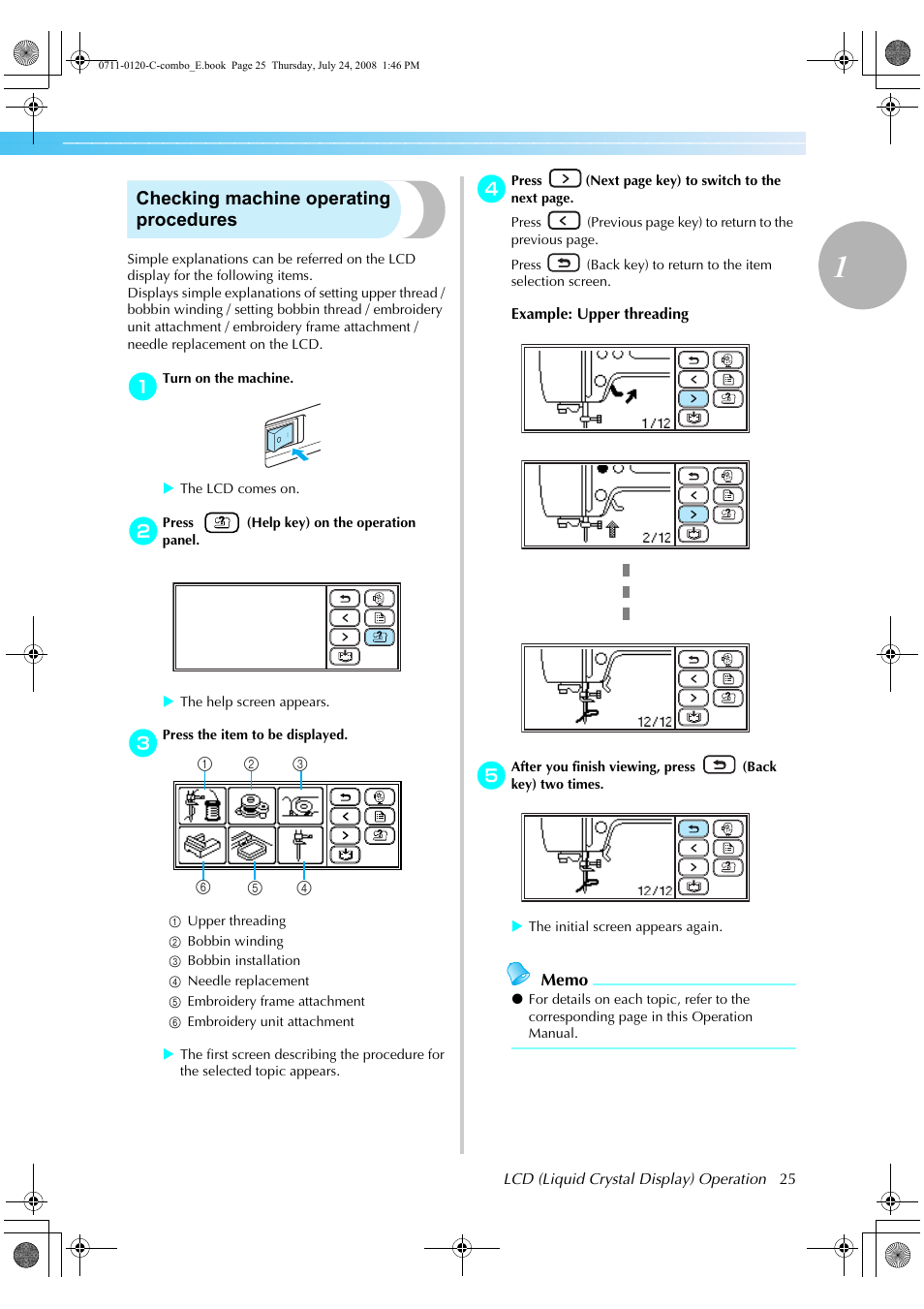 Checking machine operating procedures | Brother HE1 User Manual | Page 27 / 92