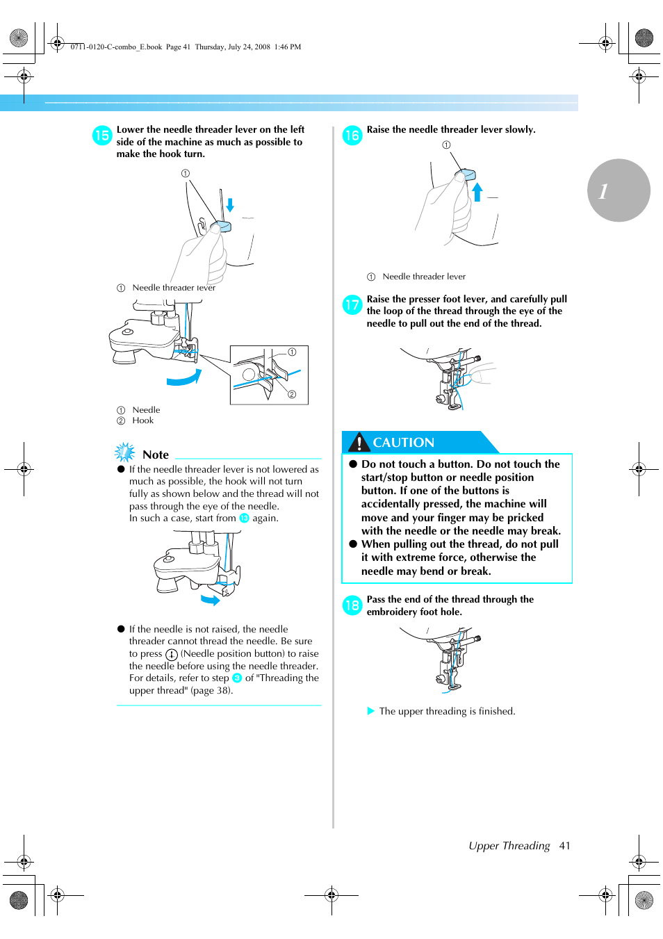 Caution | Brother HE1 User Manual | Page 43 / 92