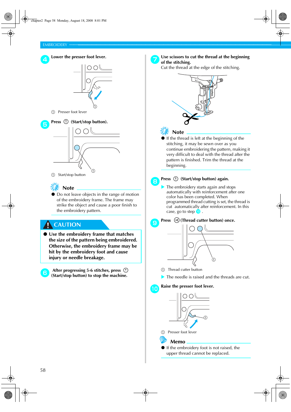 Caution | Brother HE1 User Manual | Page 60 / 92