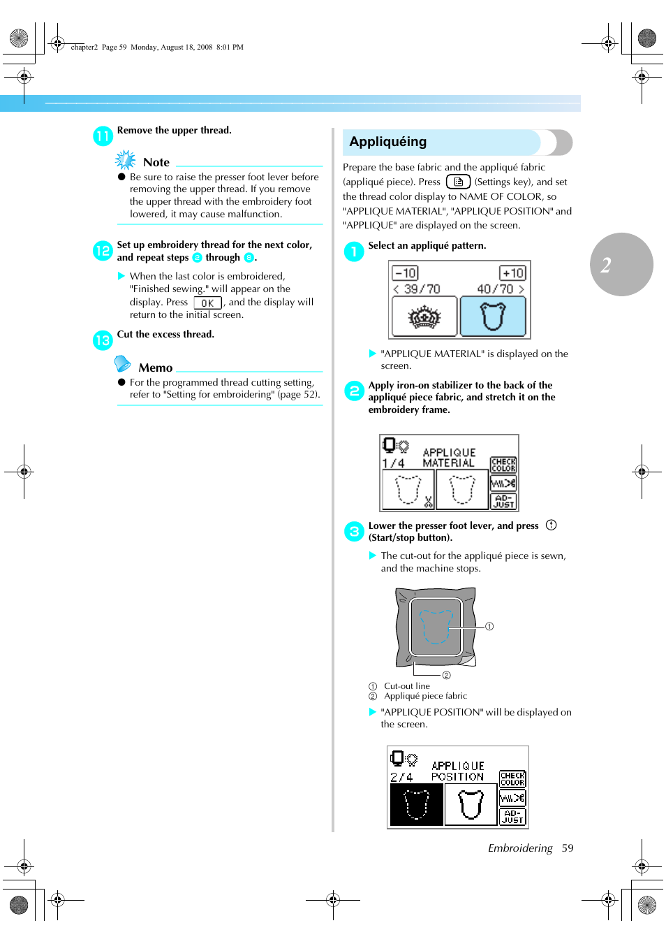Appliquéing | Brother HE1 User Manual | Page 61 / 92
