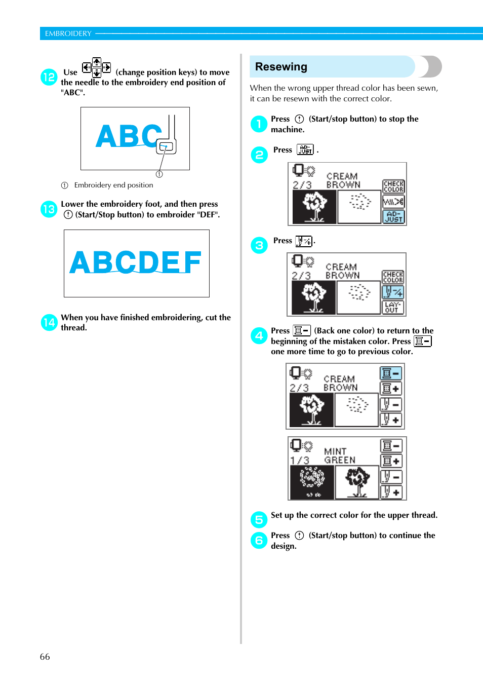 Resewing | Brother HE1 User Manual | Page 68 / 92