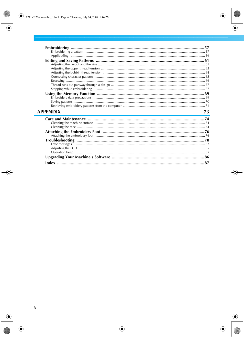 Appendix 73 | Brother HE1 User Manual | Page 8 / 92