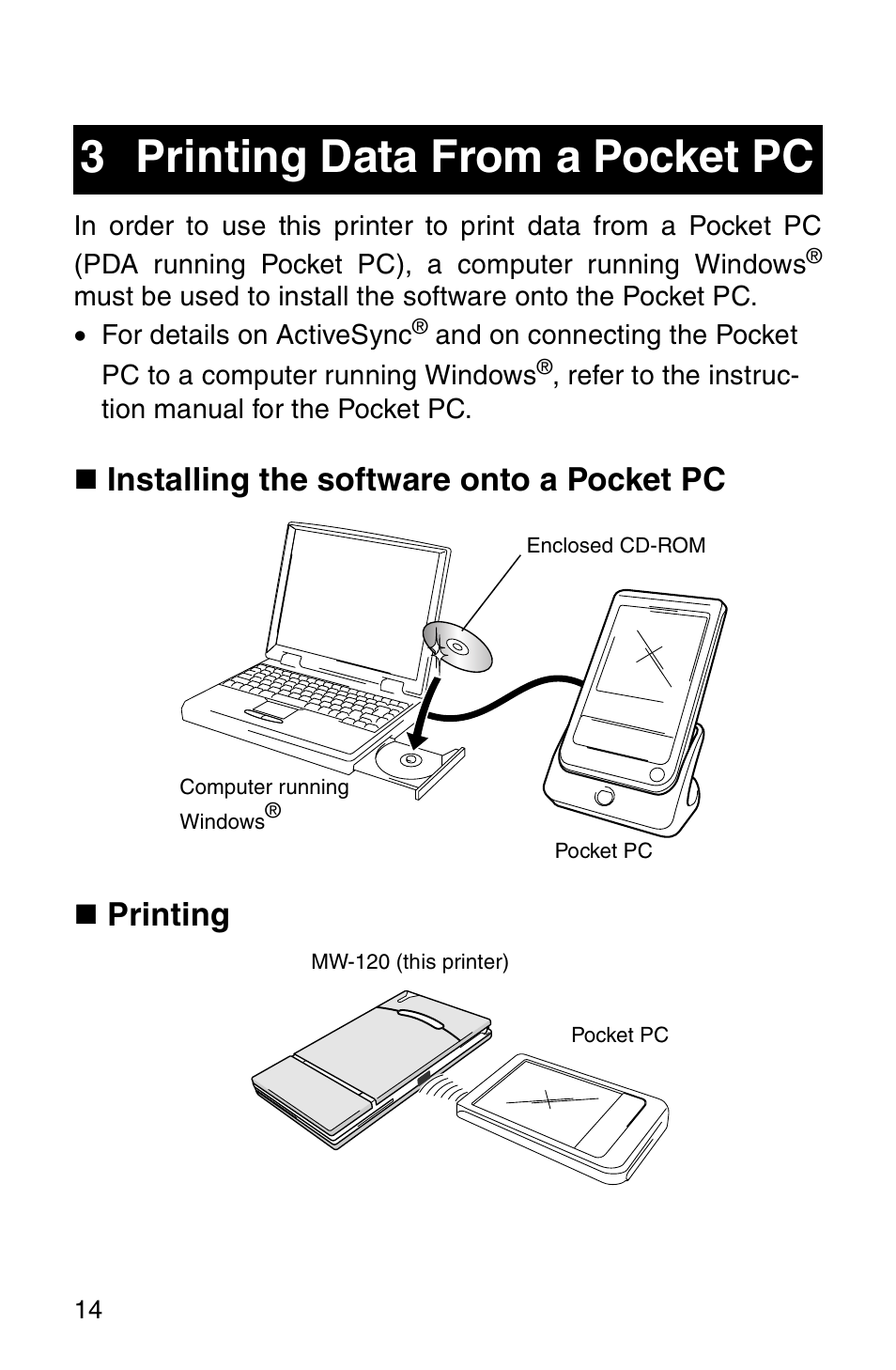 3 printing data from a pocket pc | Brother MW-120 User Manual | Page 16 / 75