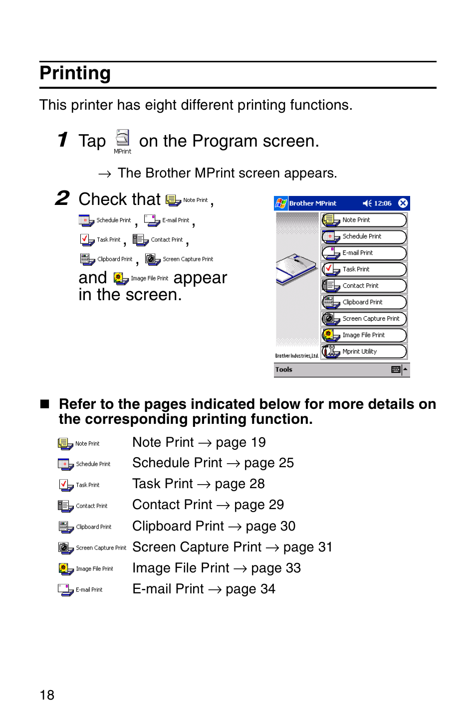 Printing | Brother MW-120 User Manual | Page 20 / 75