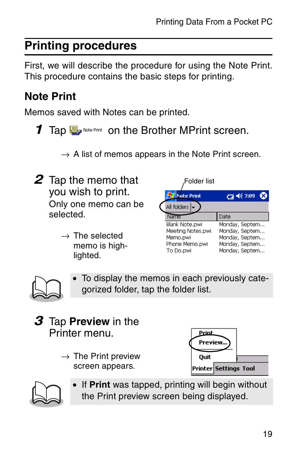 Printing procedures | Brother MW-120 User Manual | Page 21 / 75