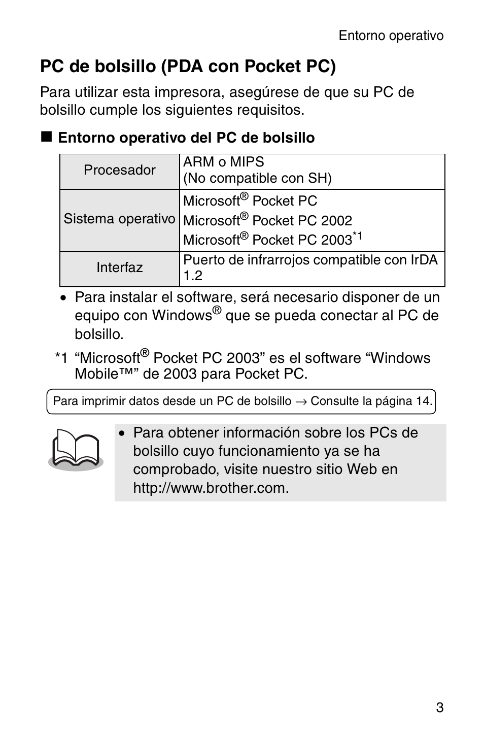 Pc de bolsillo (pda con pocket pc) | Brother MW-120 User Manual | Page 42 / 75