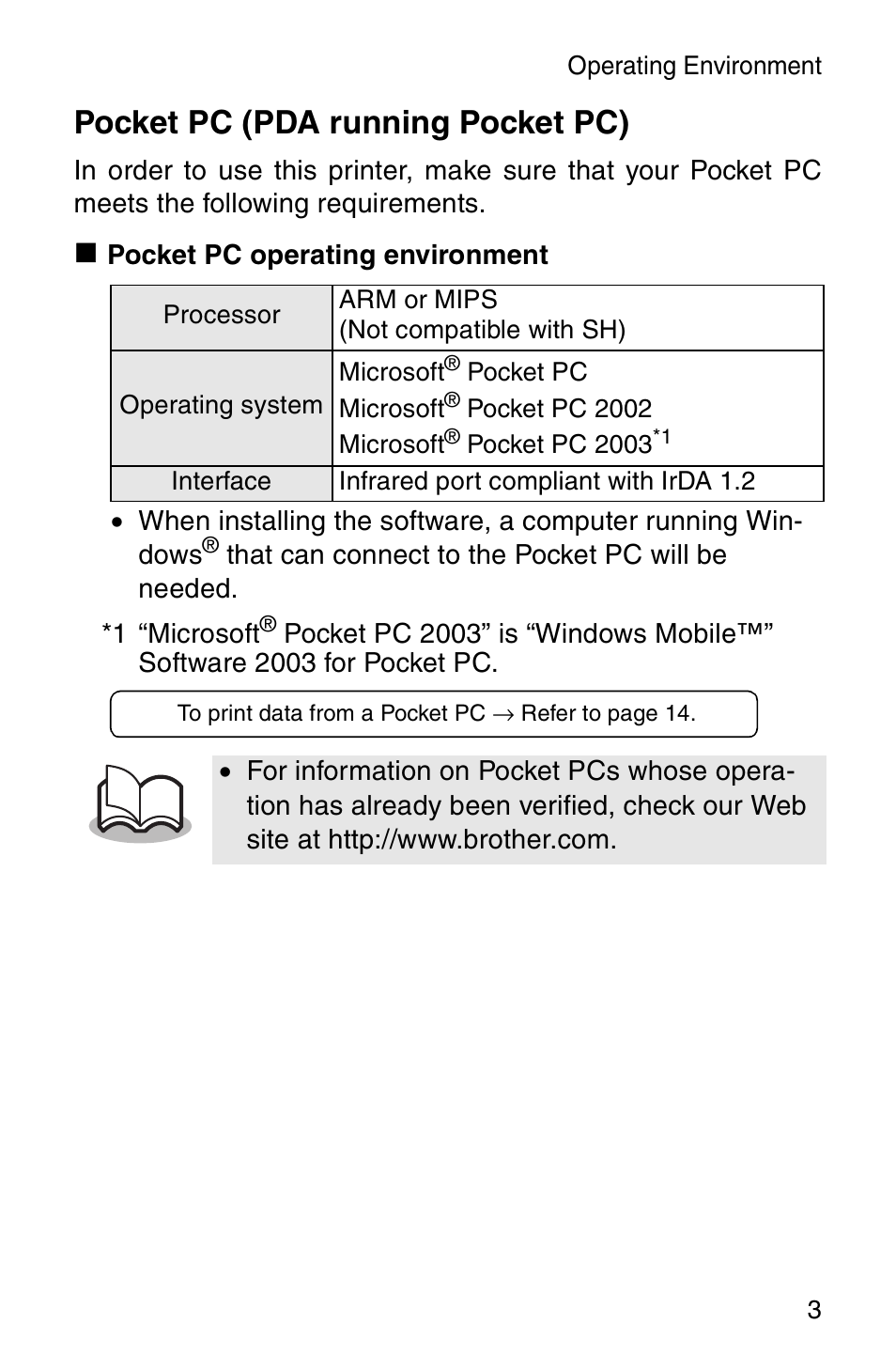 Pocket pc (pda running pocket pc) | Brother MW-120 User Manual | Page 5 / 75