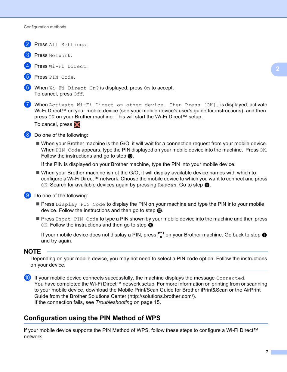 Configuration using the pin method of wps, P i i, I an | Brother MFC-J6520DW User Manual | Page 10 / 23