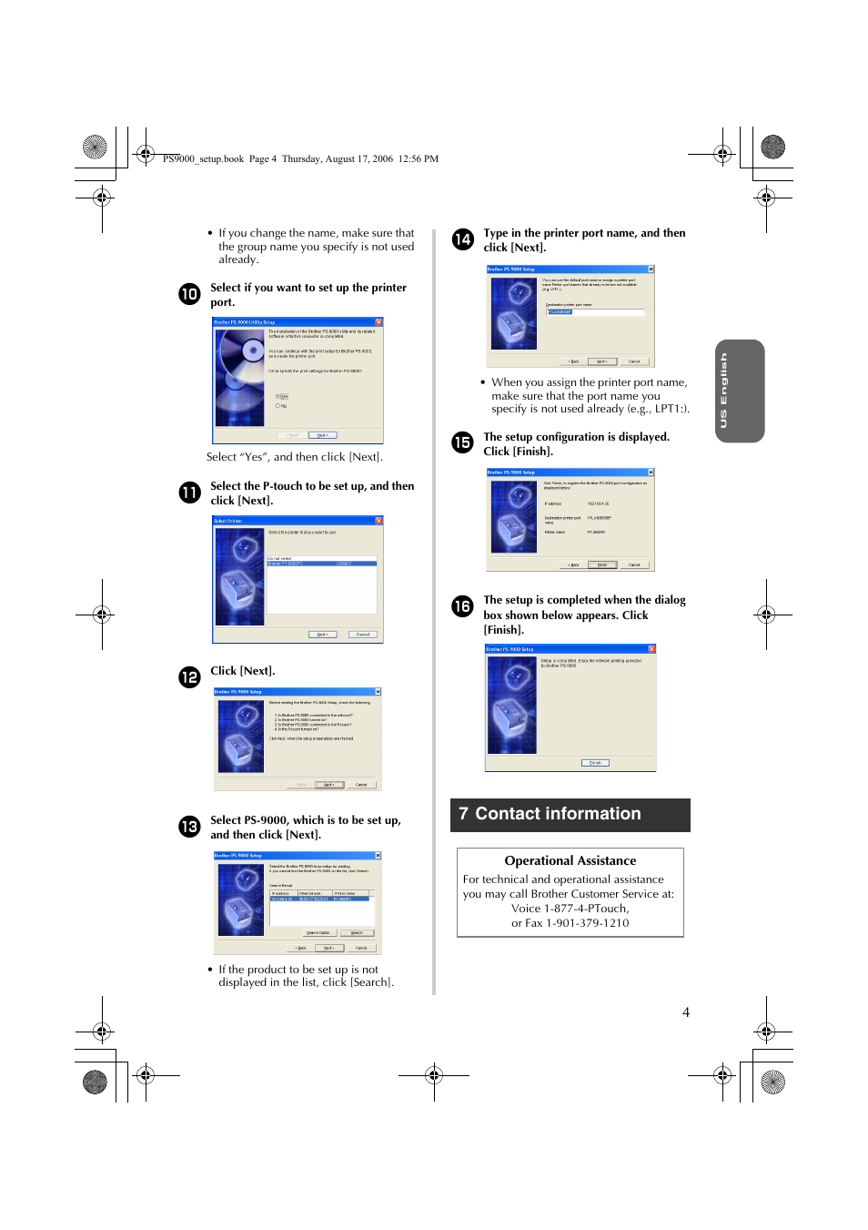 7 contact information | Brother PS-9000 User Manual | Page 4 / 4