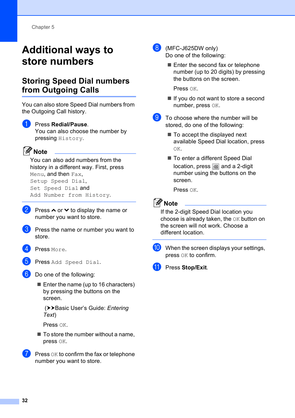 Additional ways to store numbers, Storing speed dial numbers from outgoing calls | Brother MFC-J625DW User Manual | Page 38 / 79