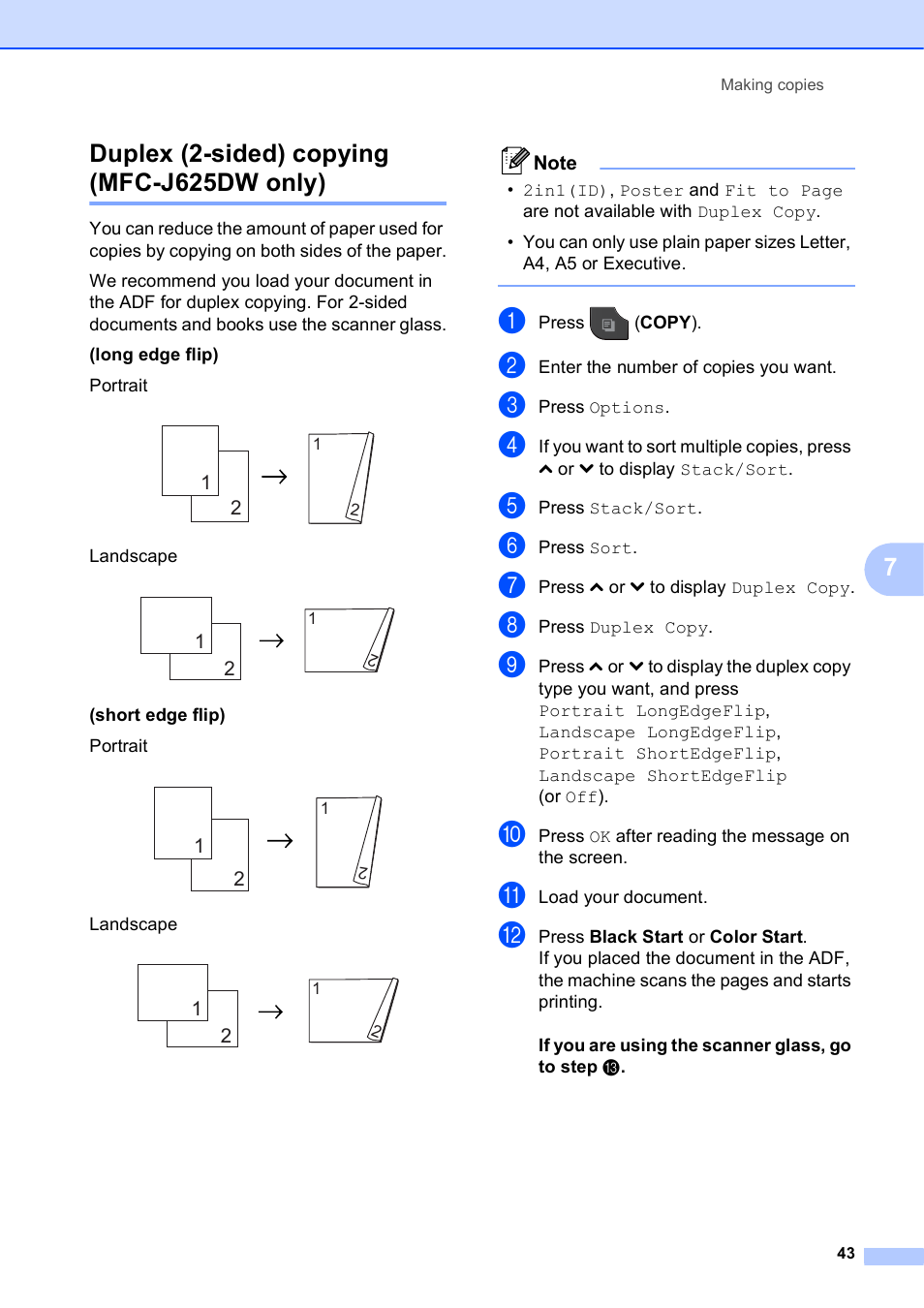 Duplex (2-sided) copying (mfc-j625dw only) | Brother MFC-J625DW User Manual | Page 49 / 79