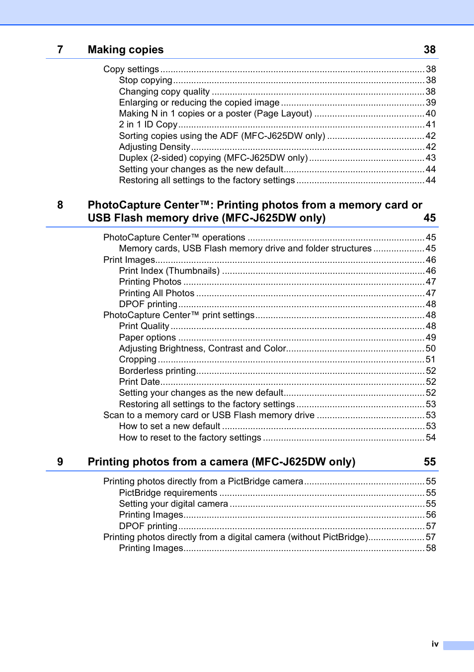 Brother MFC-J625DW User Manual | Page 5 / 79
