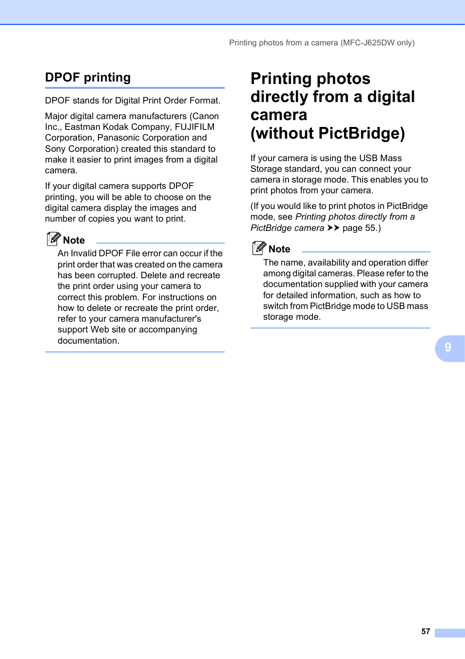 Dpof printing, 9dpof printing | Brother MFC-J625DW User Manual | Page 63 / 79