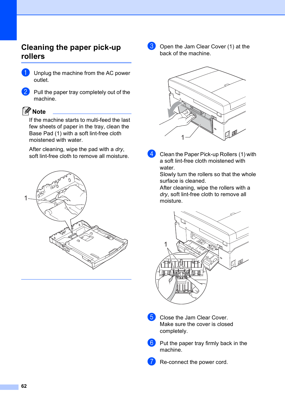 Cleaning the paper pick-up rollers | Brother MFC-J625DW User Manual | Page 68 / 79