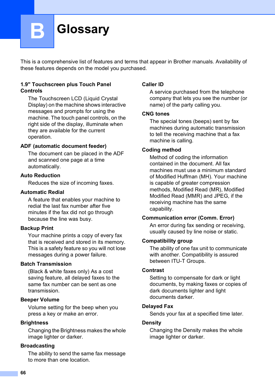 B glossary, Glossary | Brother MFC-J625DW User Manual | Page 72 / 79