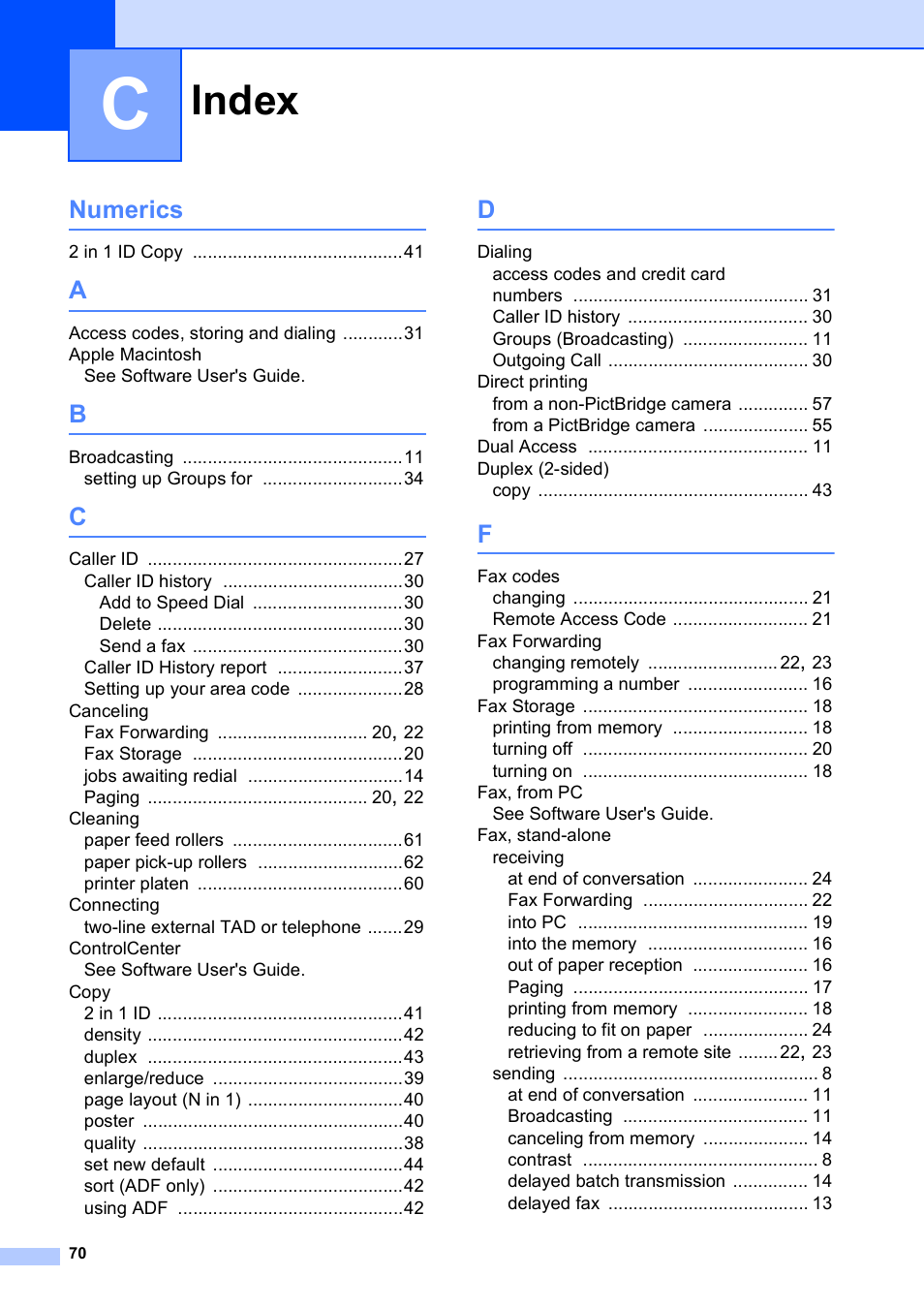 Index, Numerics | Brother MFC-J625DW User Manual | Page 76 / 79
