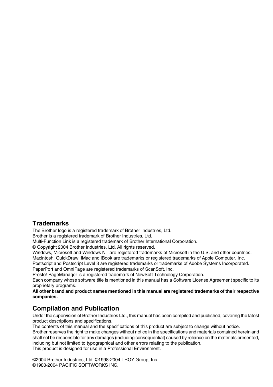 Trademarks, Compilation and publication | Brother MFC-8440 User Manual | Page 51 / 52