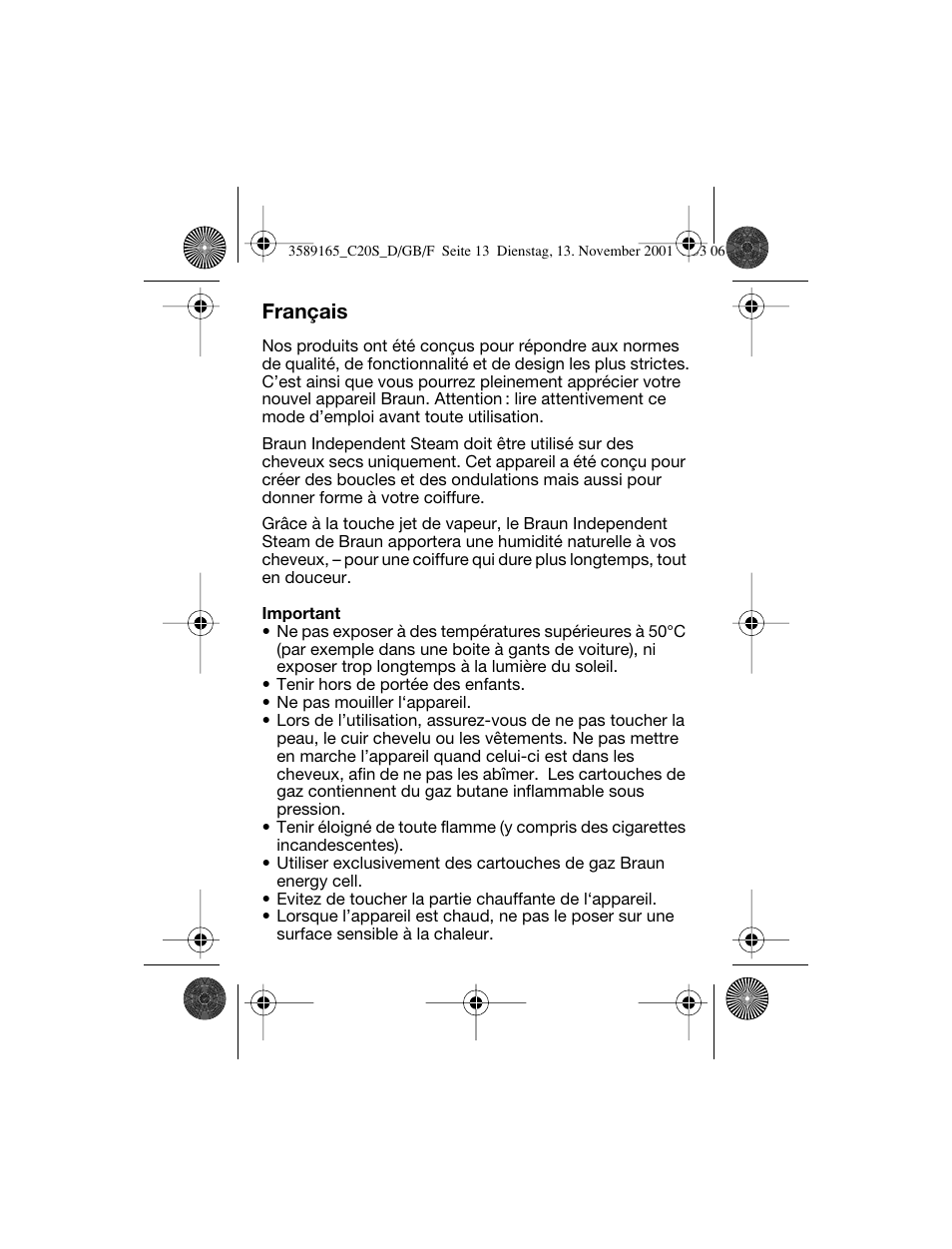 Français | Braun C20S Independent Steam User Manual | Page 15 / 98