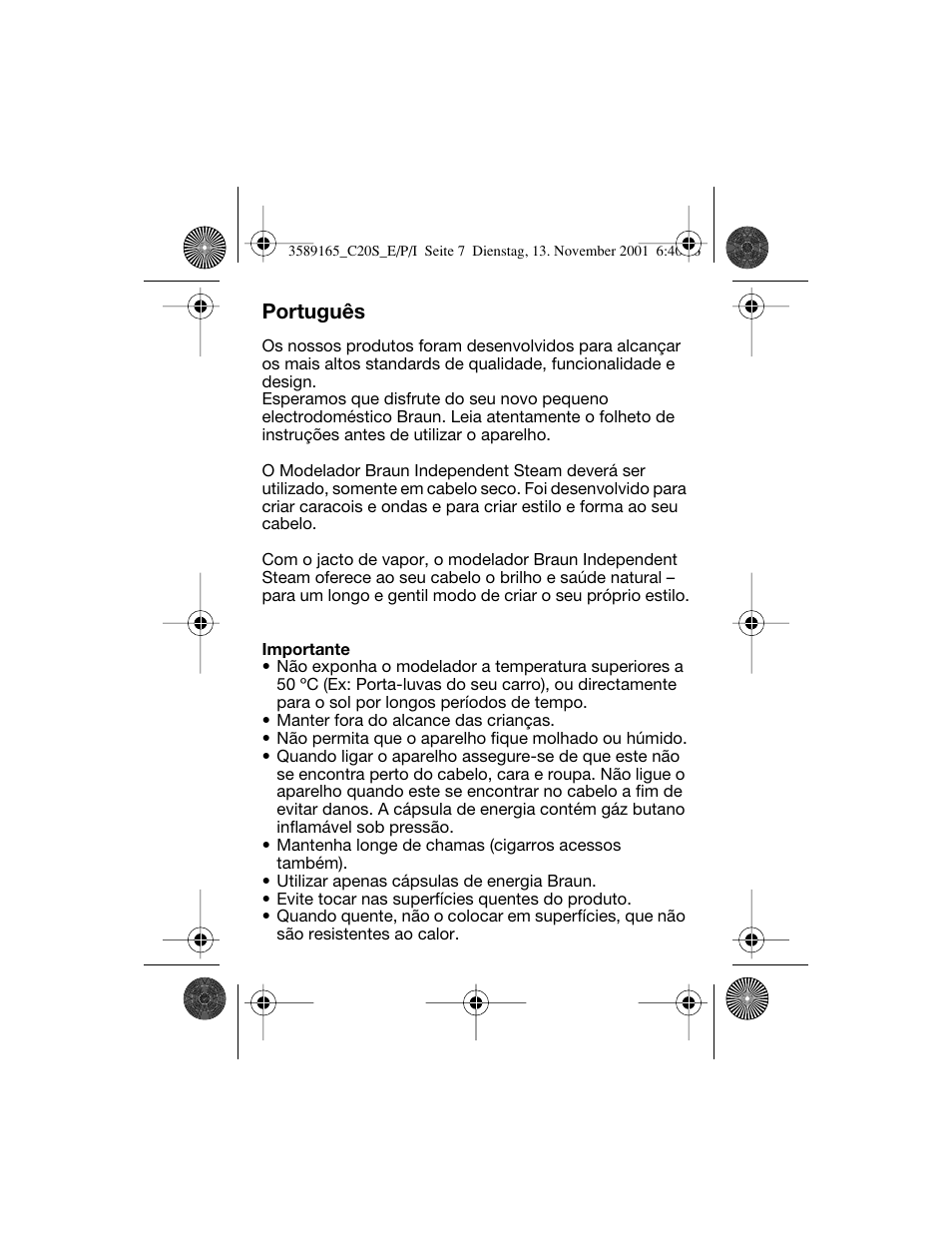 Português | Braun C20S Independent Steam User Manual | Page 27 / 98