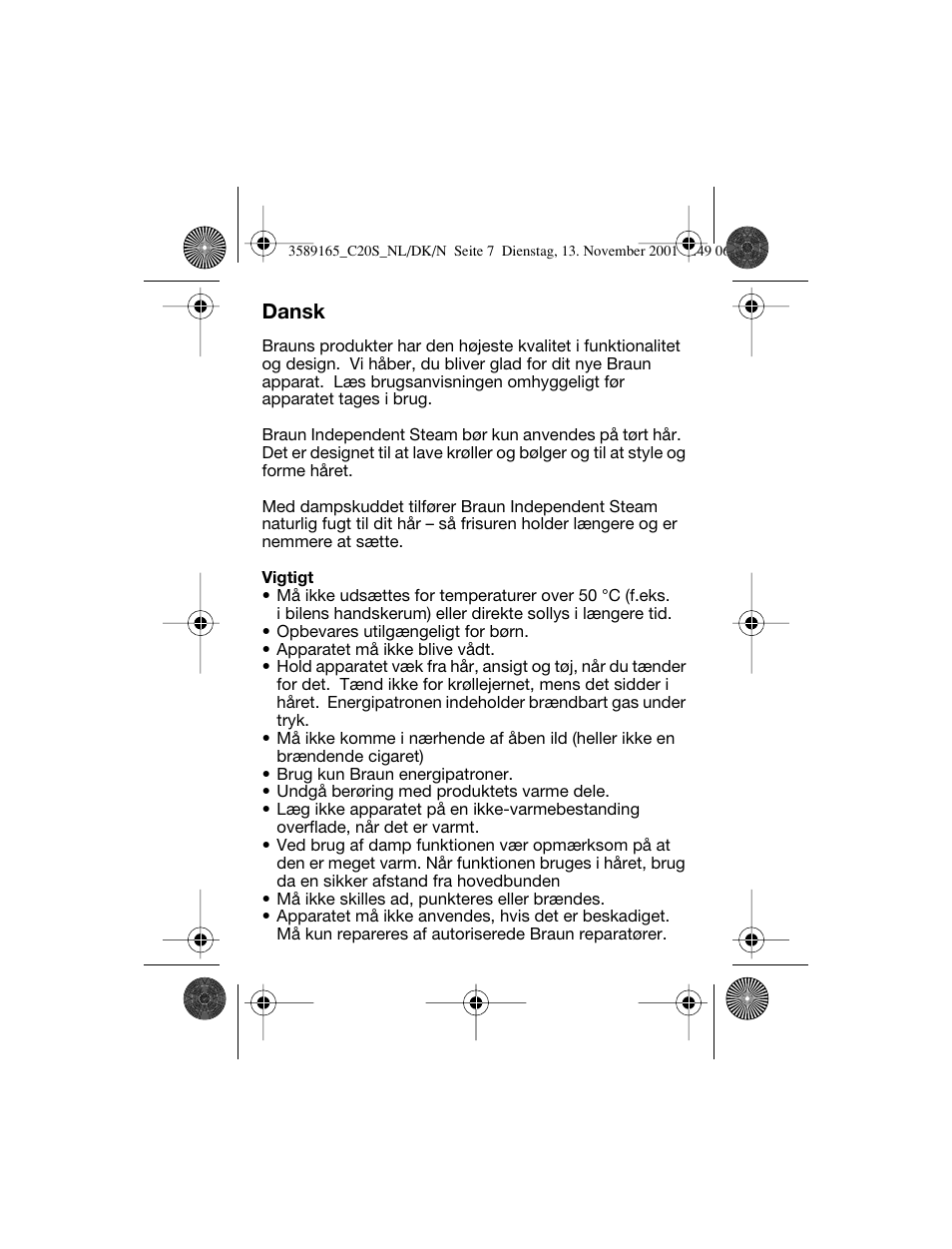 Dansk | Braun C20S Independent Steam User Manual | Page 45 / 98