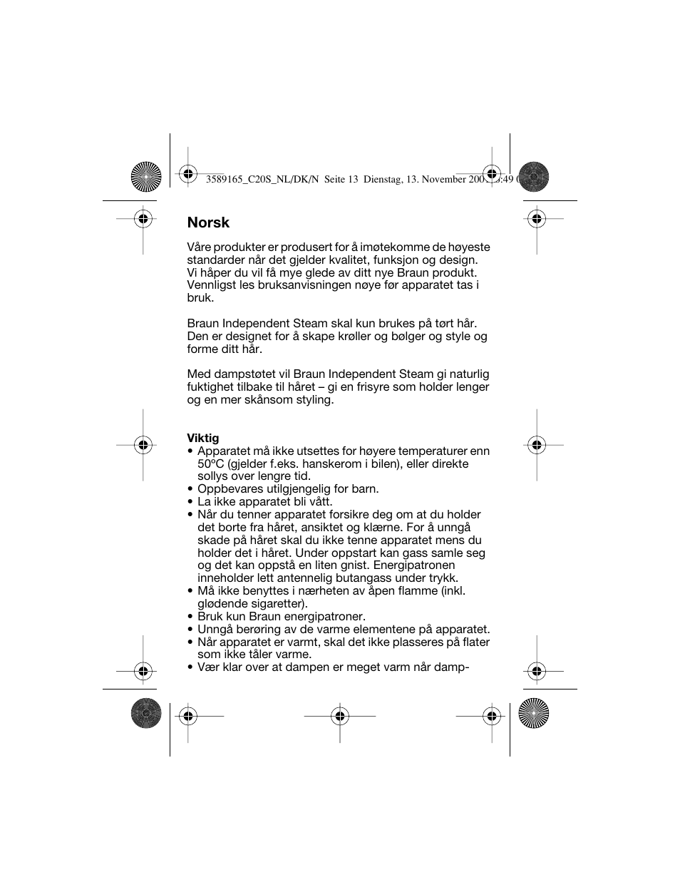 Norsk | Braun C20S Independent Steam User Manual | Page 51 / 98