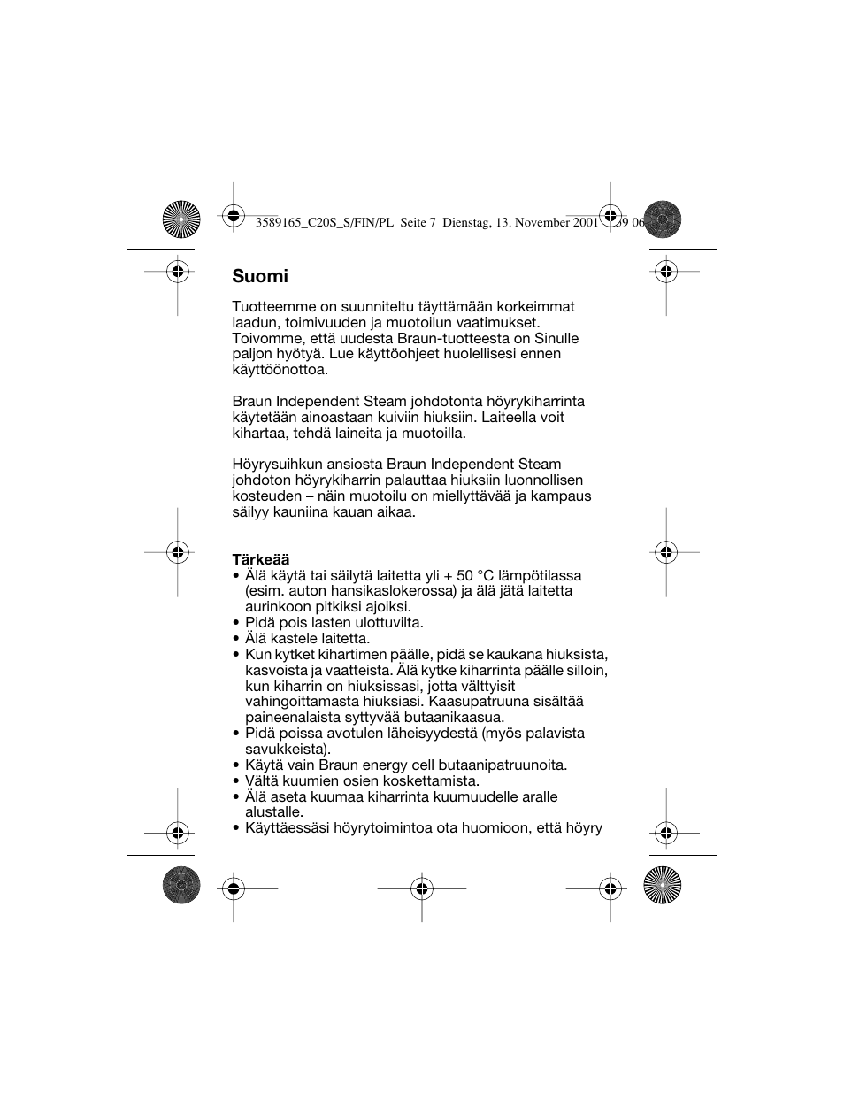 Suomi | Braun C20S Independent Steam User Manual | Page 63 / 98