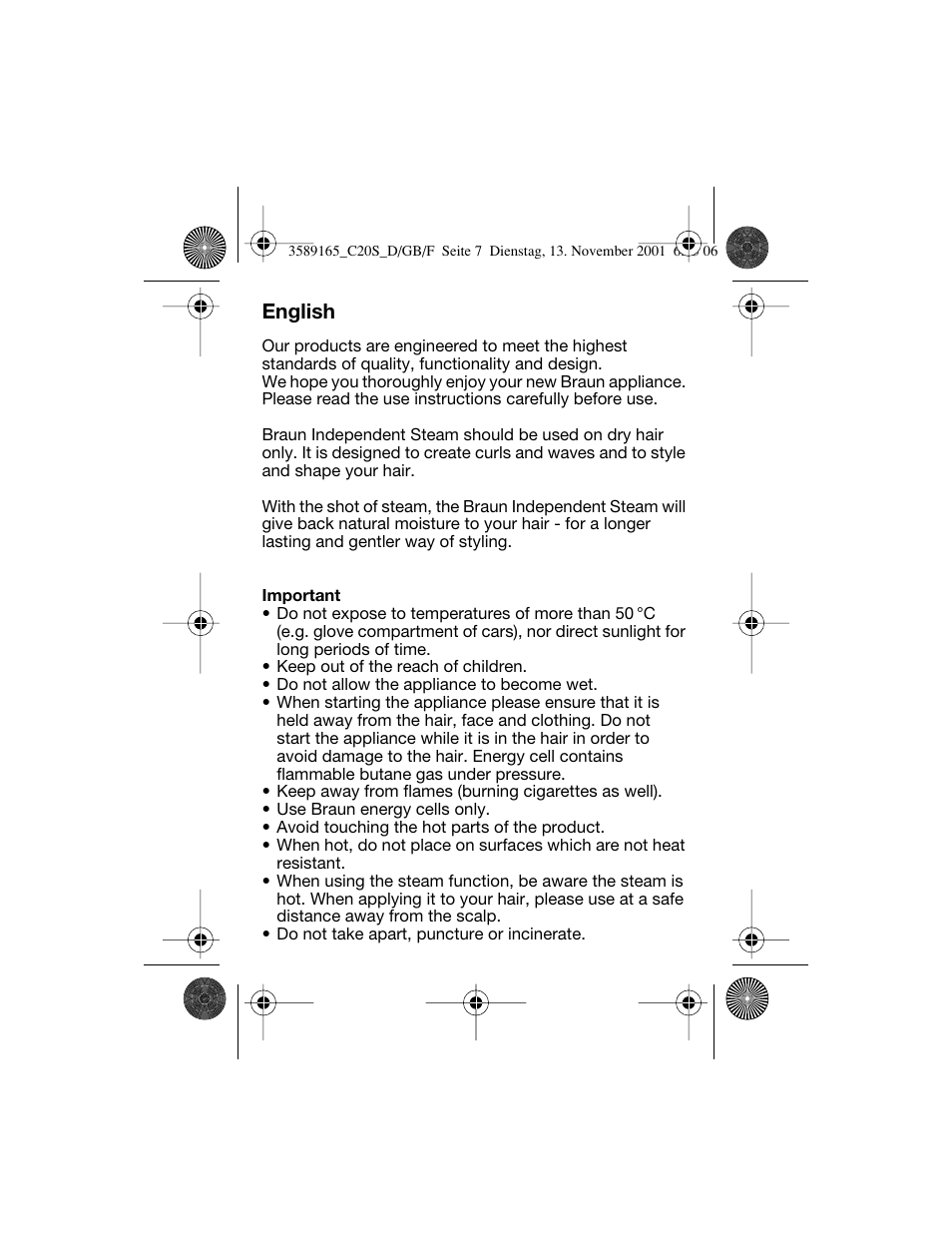 English | Braun C20S Independent Steam User Manual | Page 9 / 98