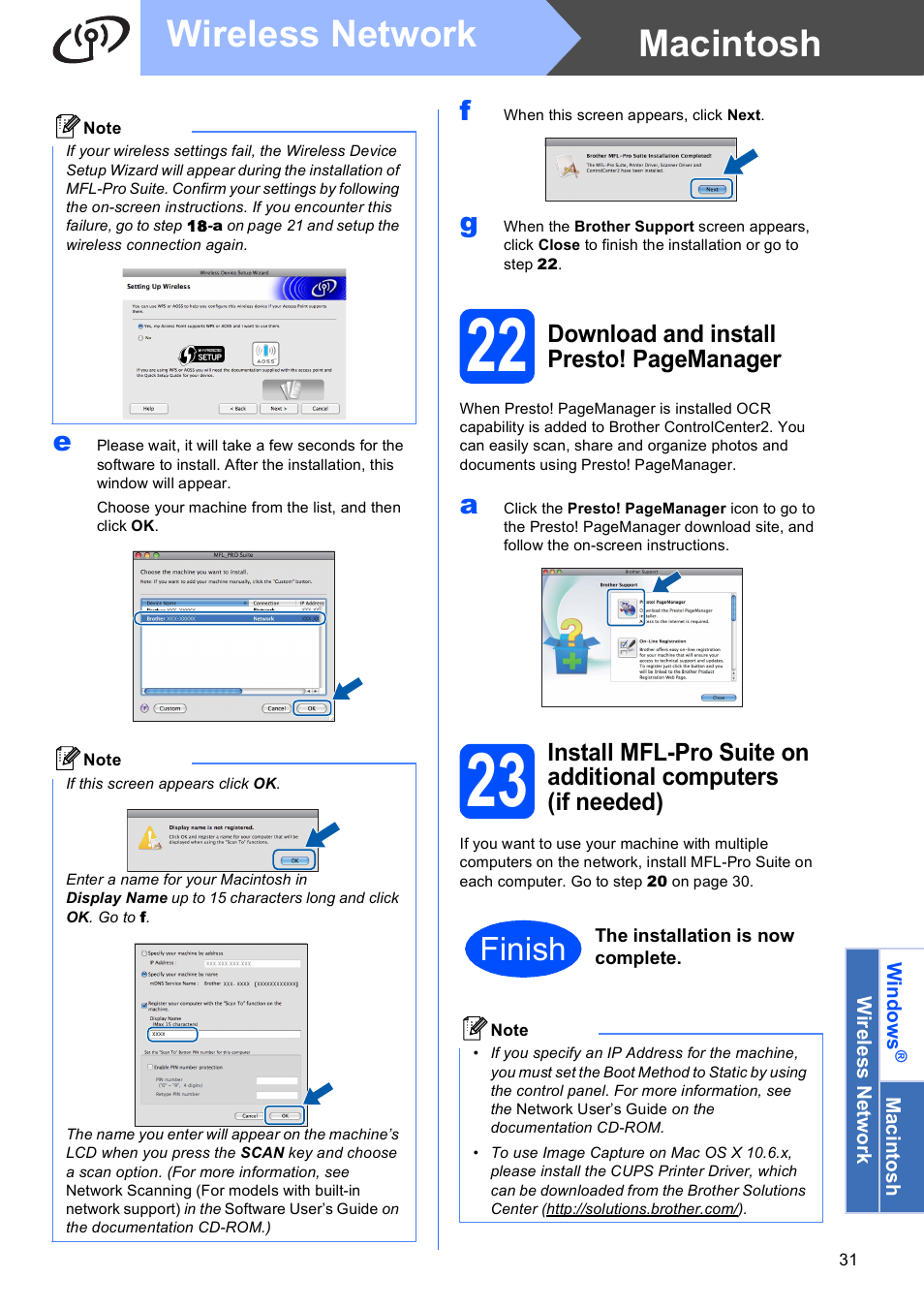 Macintosh wireless network, Finish | Brother MFC-J410W User Manual | Page 31 / 34