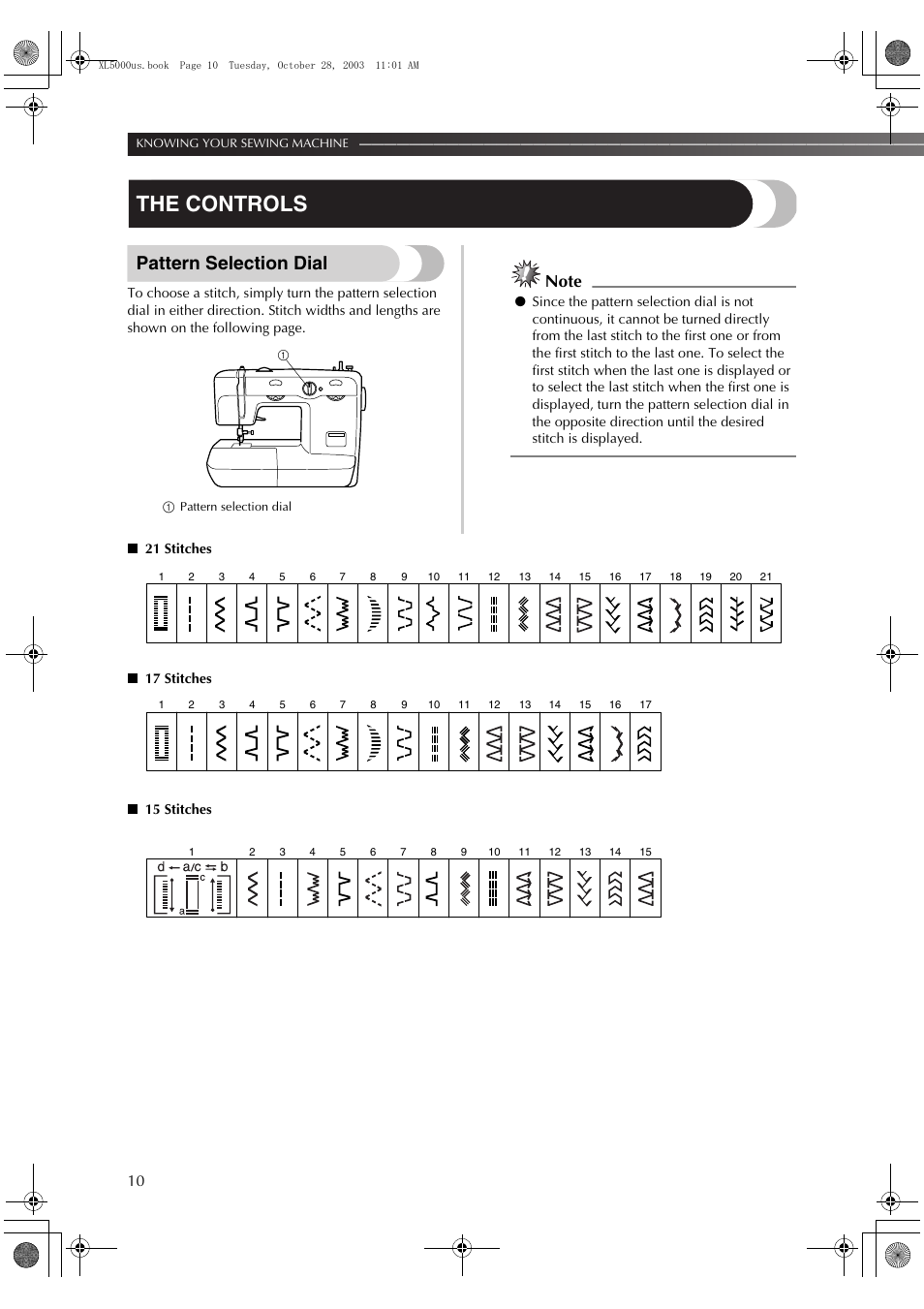 The controls, Pattern selection dial | Brother XL-5600 User Manual | Page 11 / 46